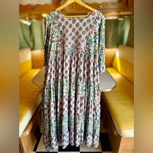 Hand Block Print Floral Maxi Dress Made in India